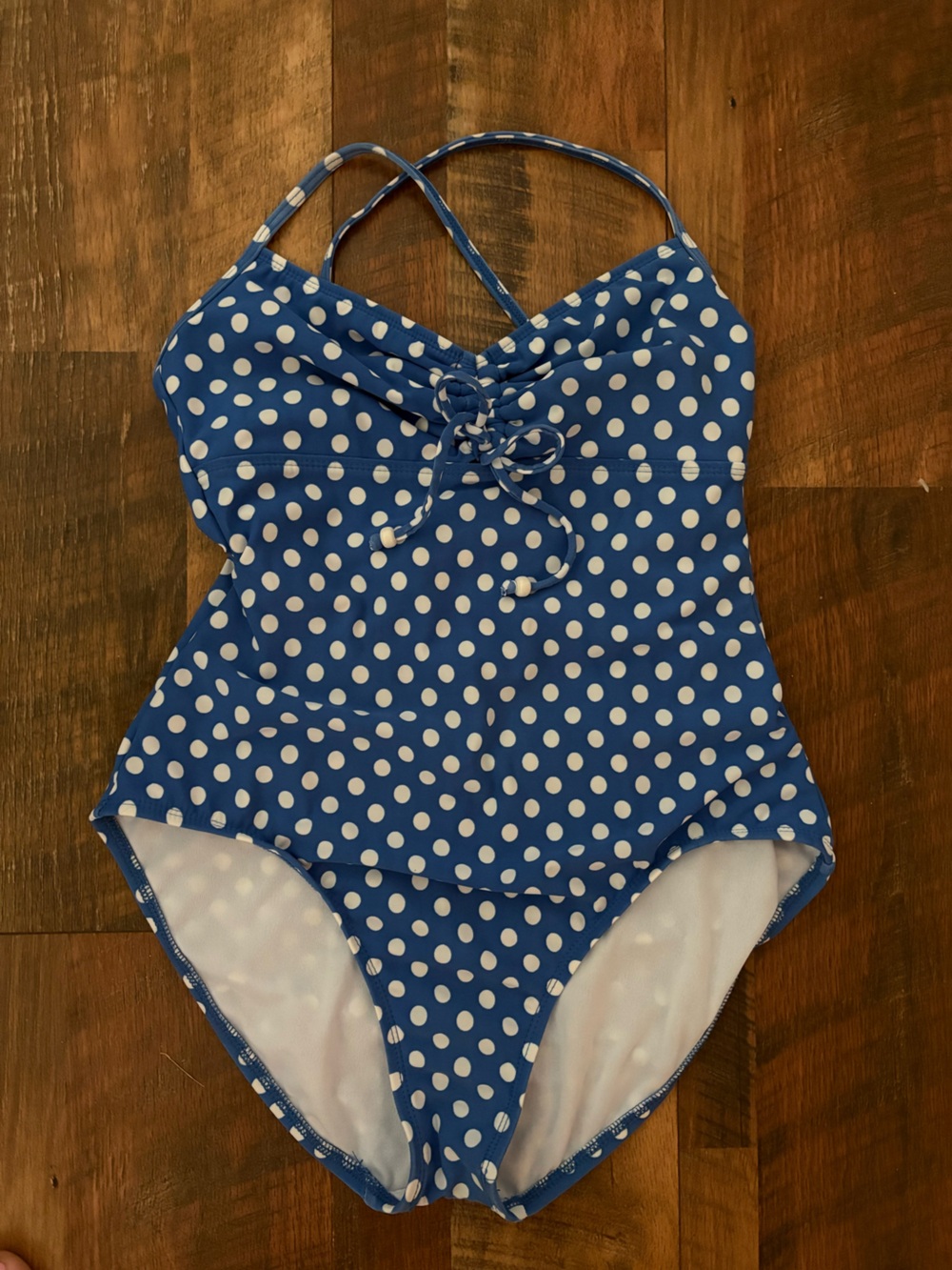 Athena Blue and White Polka Dot One-Piece Swimsuit Size 10